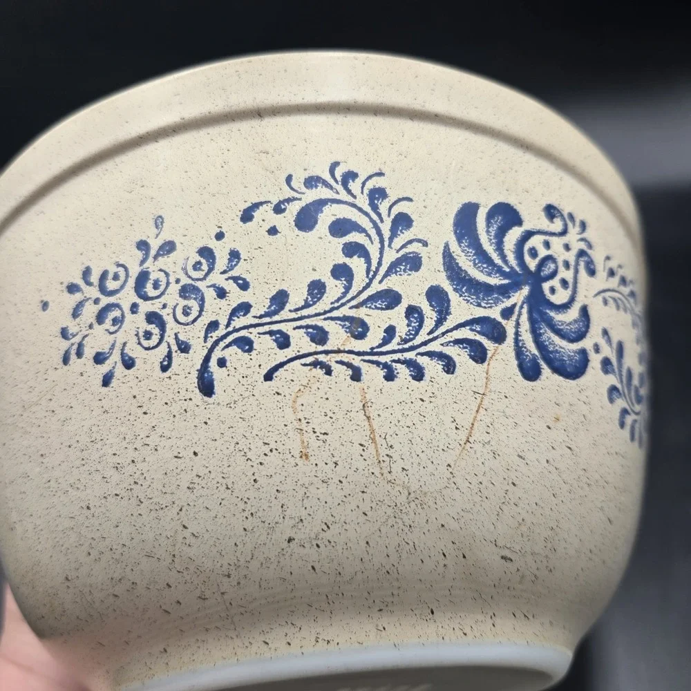 Vintage PYREX Homestead 402 Mixing Bowl Brown Speckled Blue Pattern Corning Usa